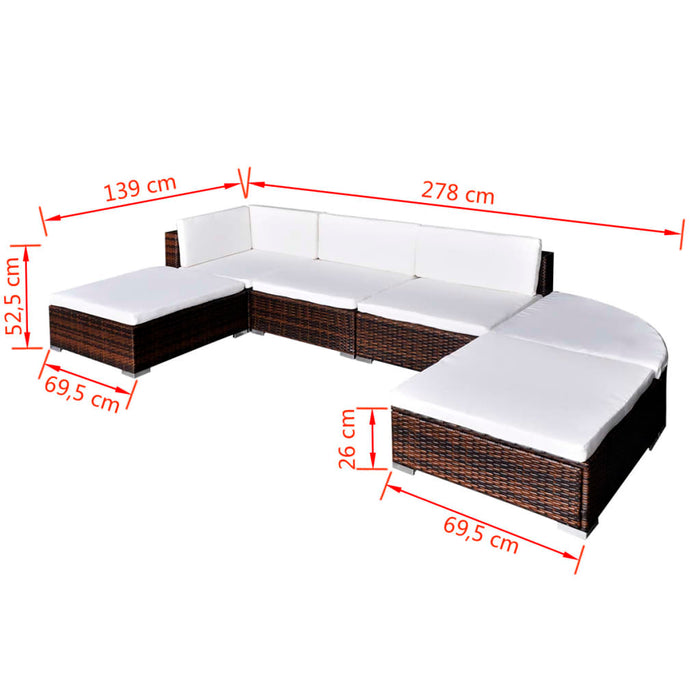 Set Divani da Giardino 6 pz con Cuscini in Polyrattan Marrone 41272