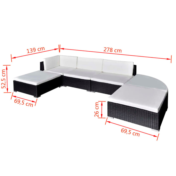 Set Divani da Giardino 6 pz con Cuscini in Polyrattan Nero 41273