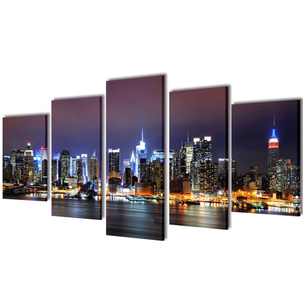 5 pz Set Stampa su Tela da Muro Panorama New York a Colori 100 x 50 cm 241550