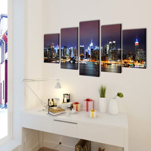 5 pz Set Stampa su Tela da Muro Panorama New York a Colori 100 x 50 cm cod mxl 74460