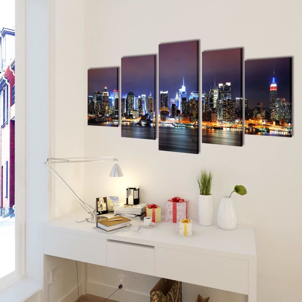 Set Stampa su Tela da Muro Panorama New York a Colori 200x100cm 241551