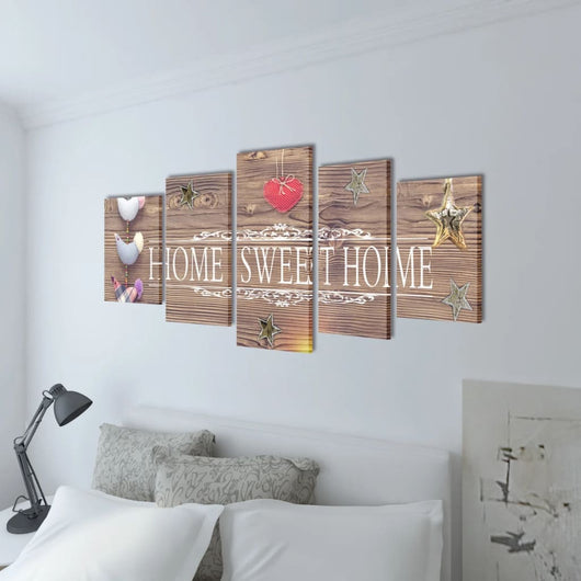 Set Stampa su Tela da Muro 5 pz Home Sweet Home 100 x 50 cm 241592