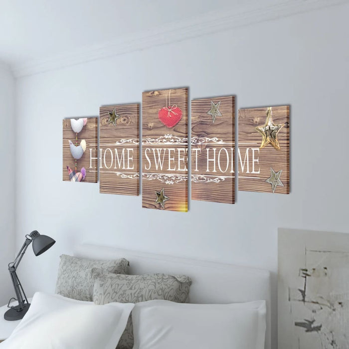 Set Stampa su Tela da Muro 5 pz Home Sweet Home 100 x 50 cm 241592