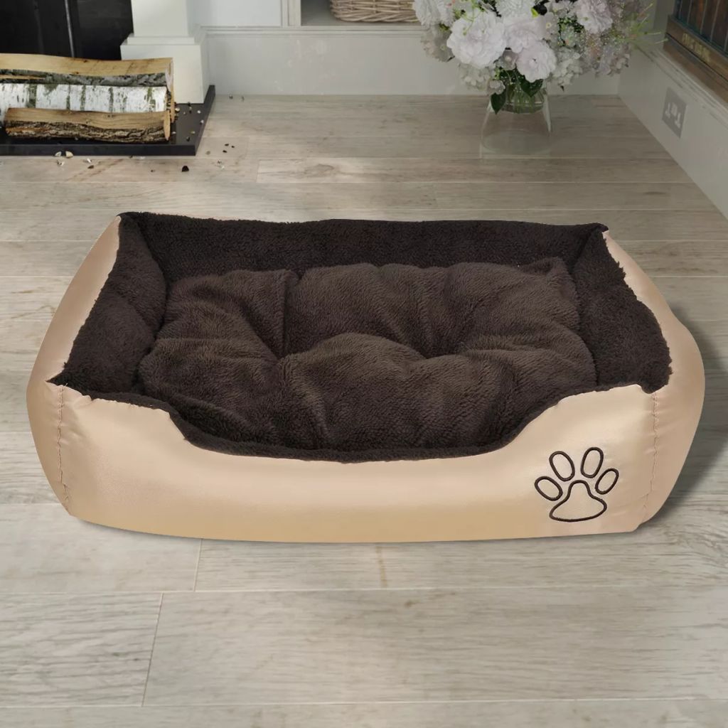 Calda cuccia per cani con cuscino imbottito 90 cm beige e marrone 02_0001551