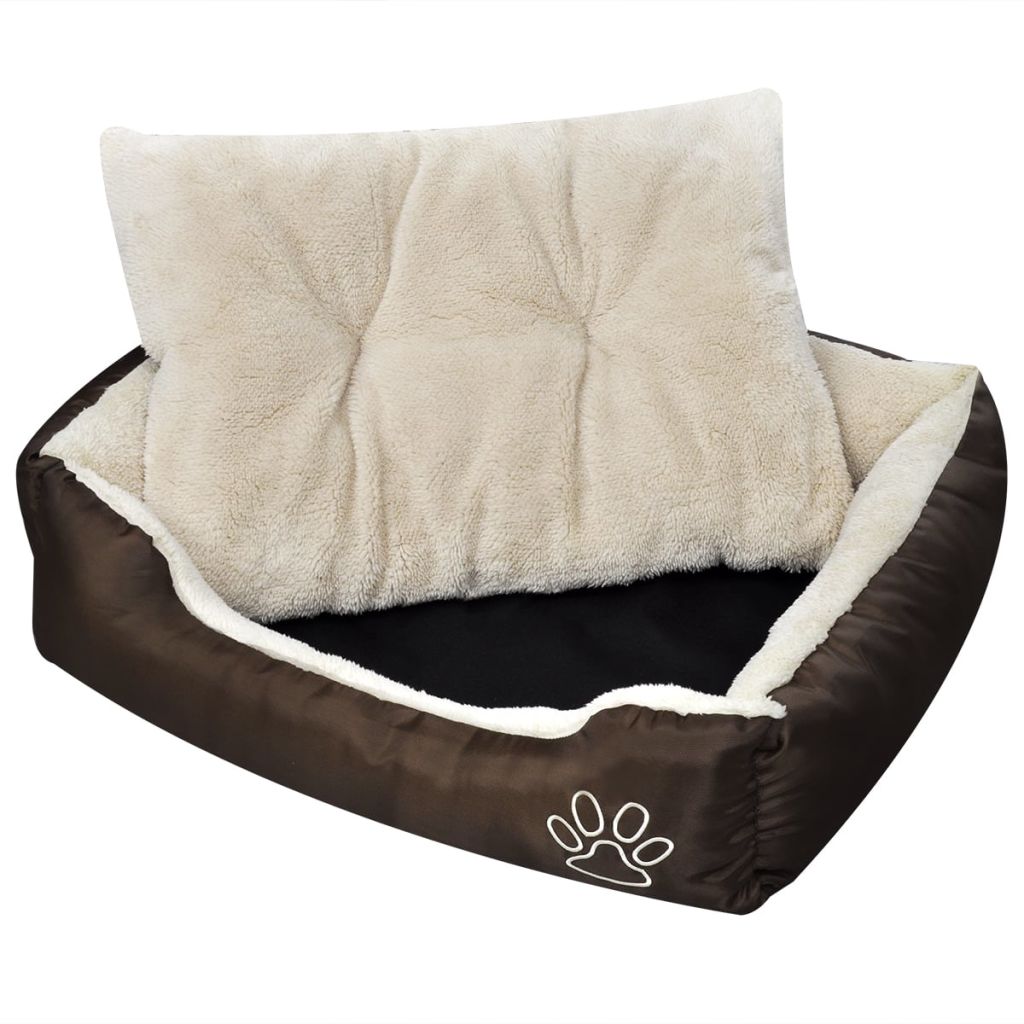 Cuccia calda per cani con cuscino imbottito 65 cm marrone e beige 02_0001549
