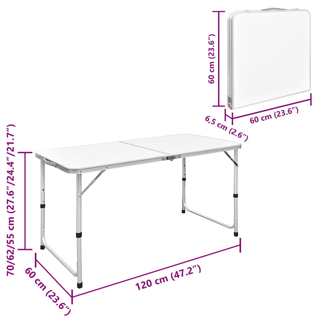 Tavolo da Campeggio Pieghevole Alluminio Altezza Regolabile 120 x 60cm cod mxl 51343