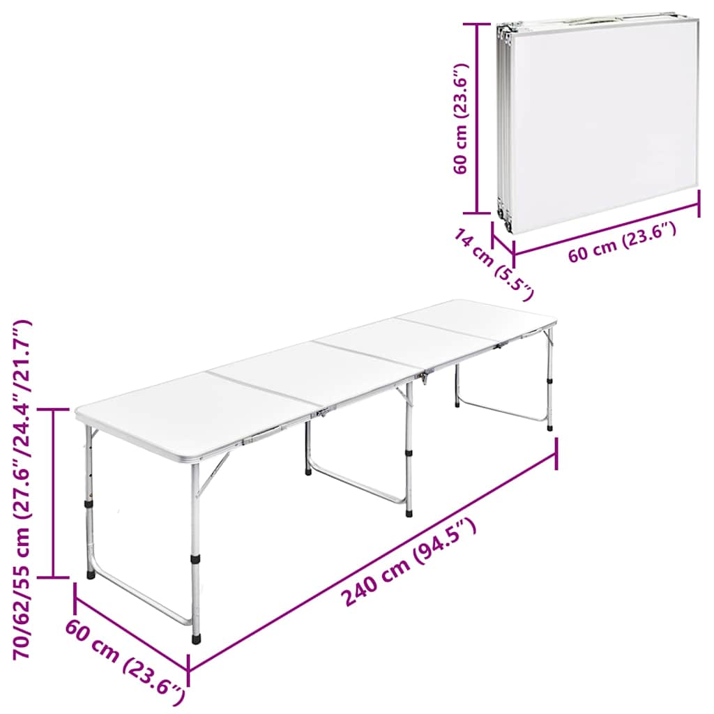 Tavolo da Campeggio Pieghevole Alluminio Regolabile 240x60 cm