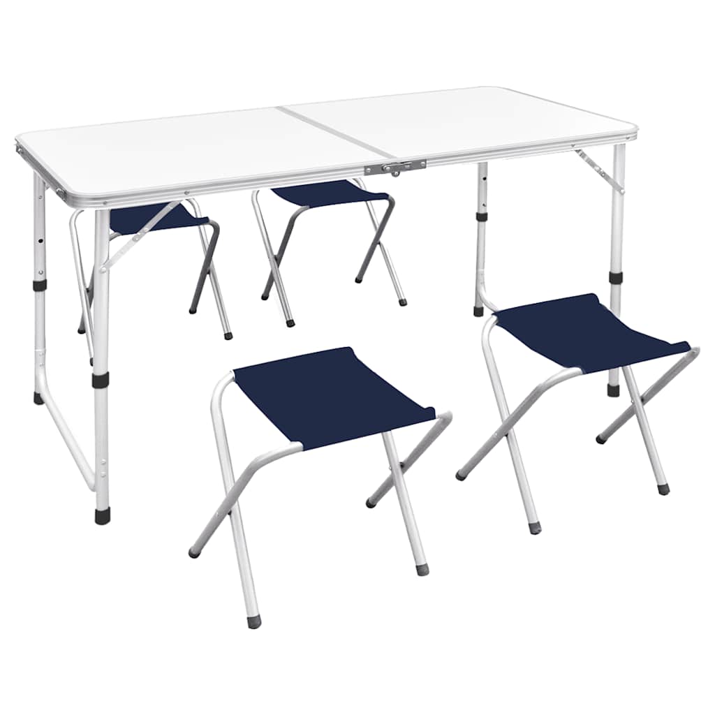 Set Tavolo da Campeggio Pieghevole con 4 Sedie Regolabili 120 x 60 cm