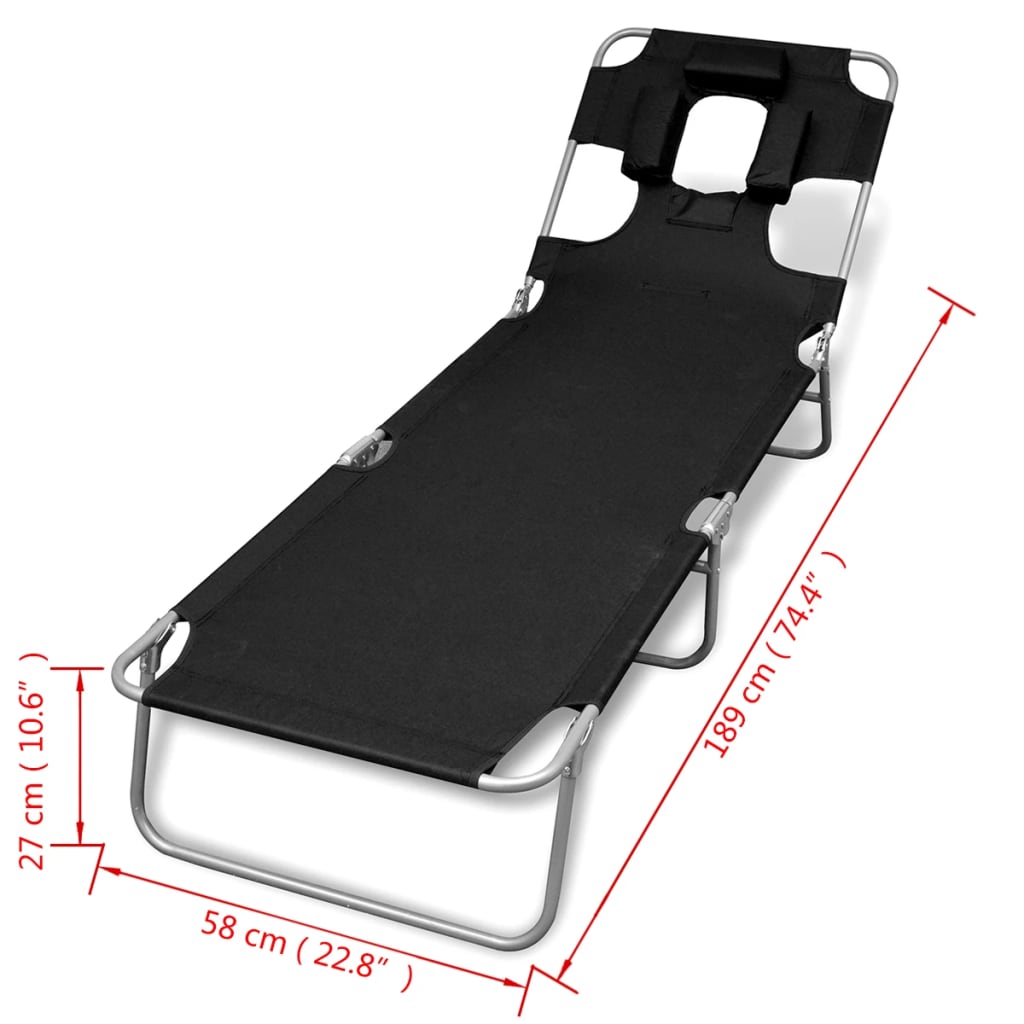 Lettino da Sole Pieghevole Poggiatesta Acciaio Verniciato Nero cod mxl 18491