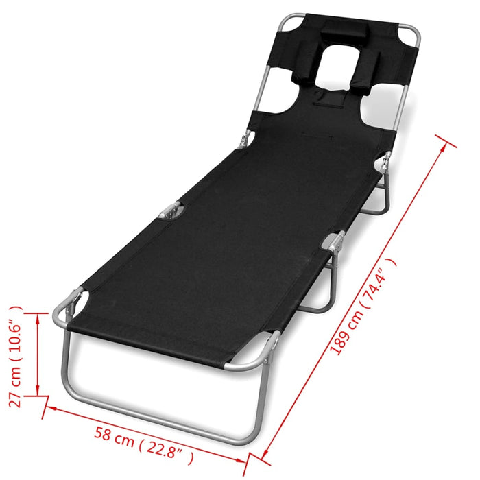 Lettino da Sole Pieghevole Poggiatesta Acciaio Verniciato Nero cod mxl 18491