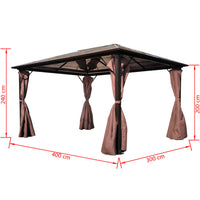 Gazebo con Tenda Marrone in Alluminio 400 x 300 cm