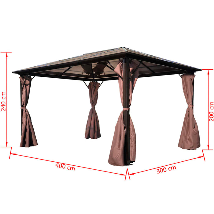 Gazebo con Tenda Marrone in Alluminio 400 x 300 cm