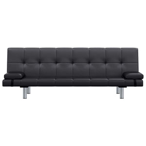 Divano Letto con 2 Cuscini in Similpelle Regolabile Nero