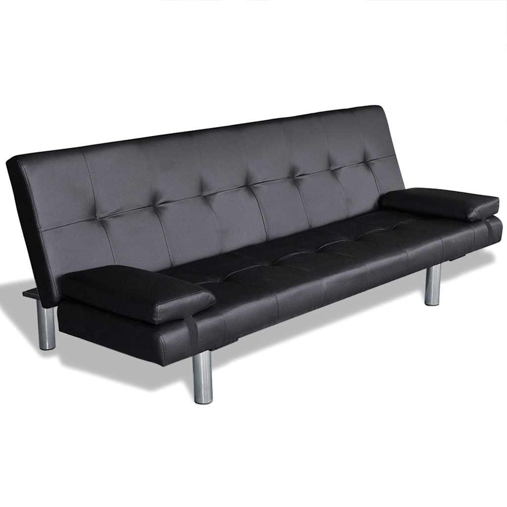Divano Letto con 2 Cuscini-Sofa Letto-Daybed in Similpelle Regolabile Nero