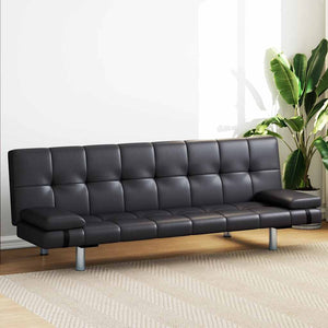 Divano Letto con 2 Cuscini-Sofa Letto-Daybed in Similpelle Regolabile Nero