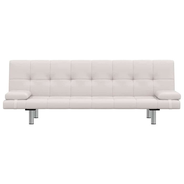 Divano Letto con 2 Cuscini-Sofa Letto-Daybed Similpelle Regolabile Bianco Crema