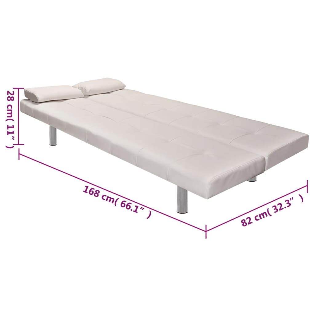 Divano letto regolabile con due cuscini in ecopelle bianco panna 02_0019535