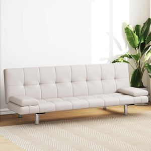 Divano Letto con 2 Cuscini-Sofa Letto-Daybed Similpelle Regolabile Bianco Crema