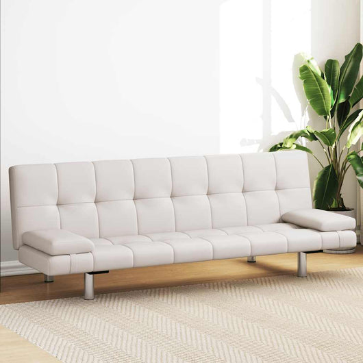 Divano Letto con 2 Cuscini-Sofa Letto-Daybed Similpelle Regolabile Bianco Crema