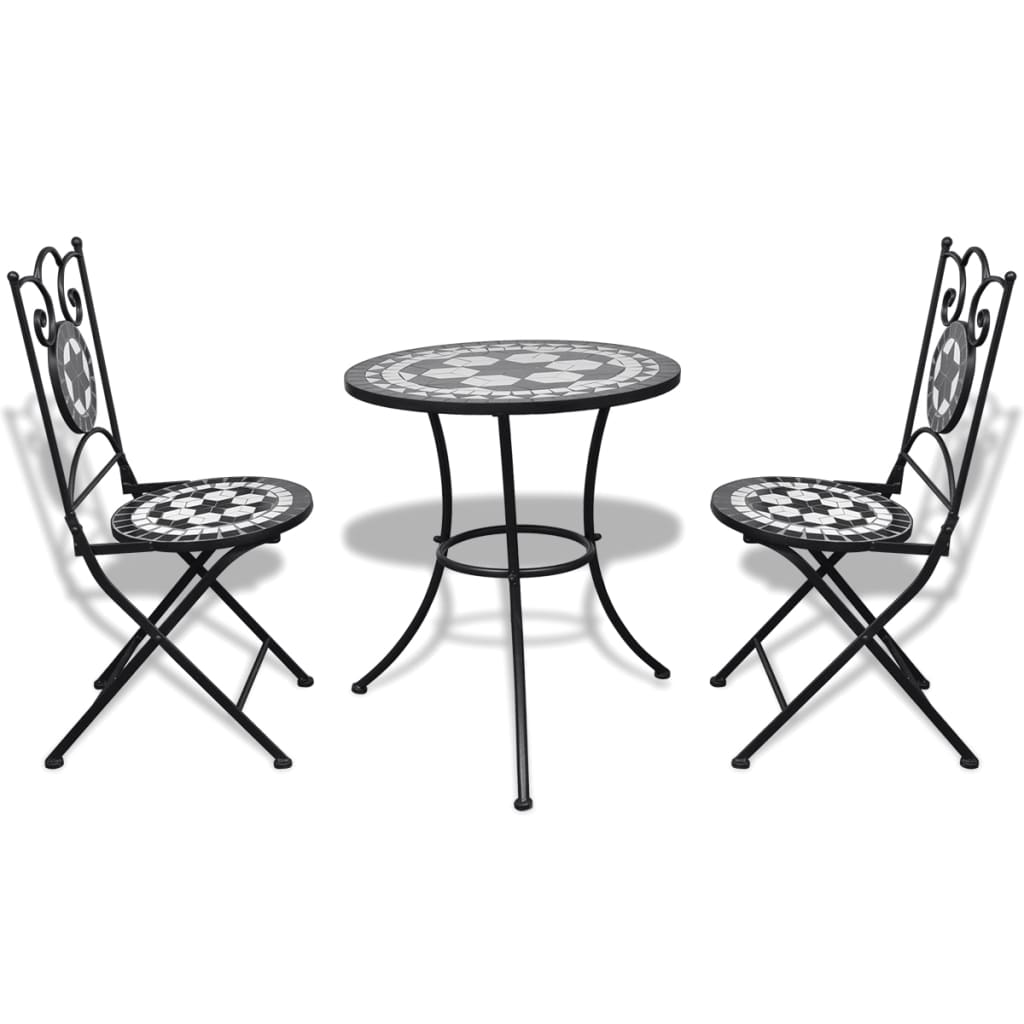 Set da Bistrot 3 pz in Piastrelle di Ceramica Nero e Bianco 271772