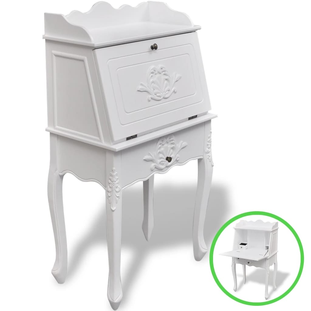 Scrivania tavolo postazione computer mobile studio in stile francese legno bianco 02_0023780