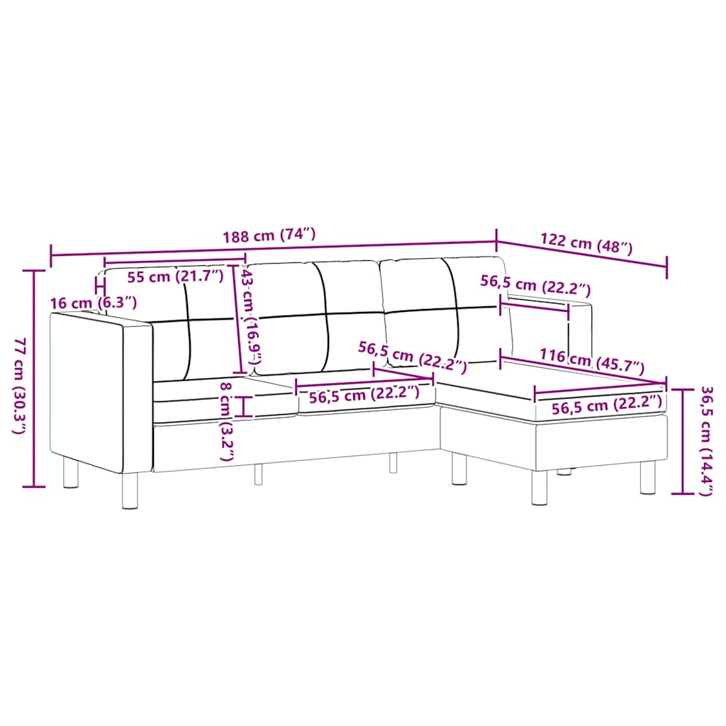 Divano Componibile a 3 Posti in Pelle Artificiale Nero 241979