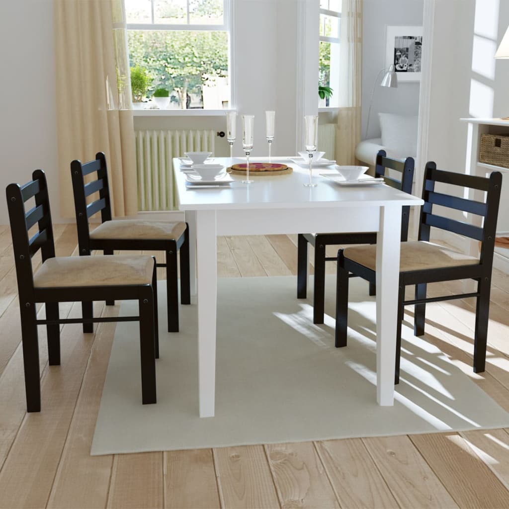 Sedie da Pranzo 4 pz Marroni Legno Massello di Hevea e Velluto 242029