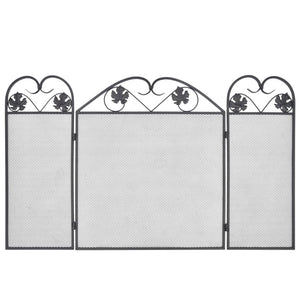 Recinzione per Camino a 3 Pannelli in Ferro Nero 242005