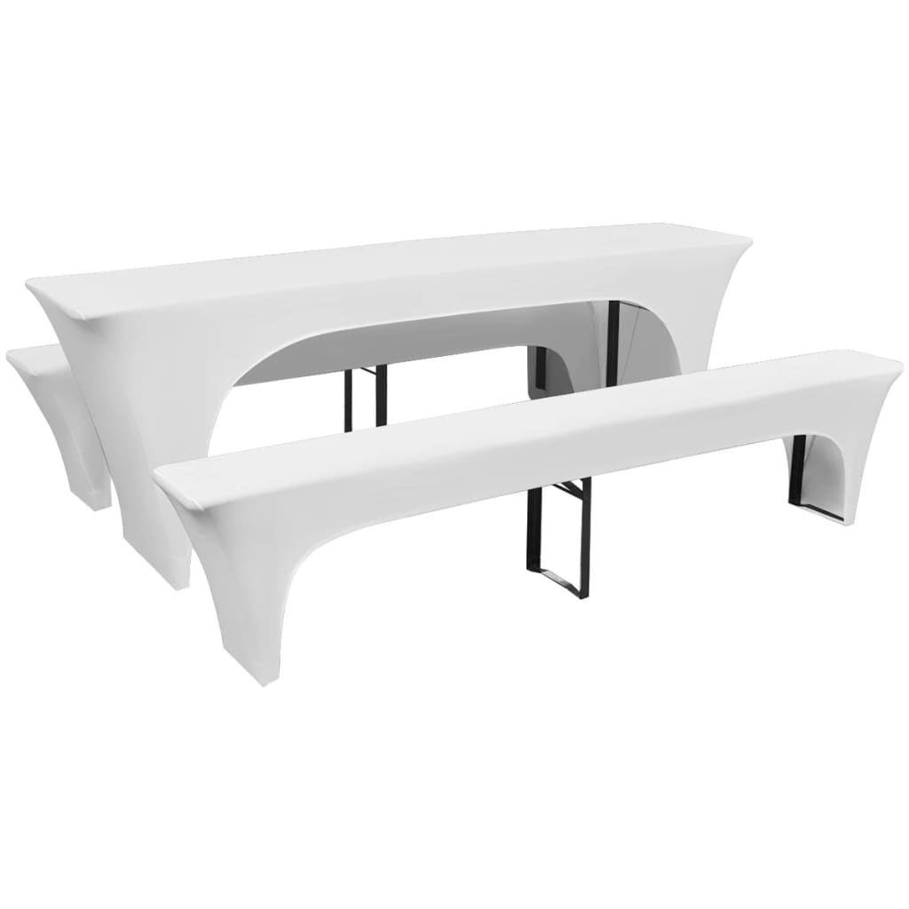 3 Fodere Elasticizzate Tavolo da Birra e panchine Bianche 220x50x80cm 130792