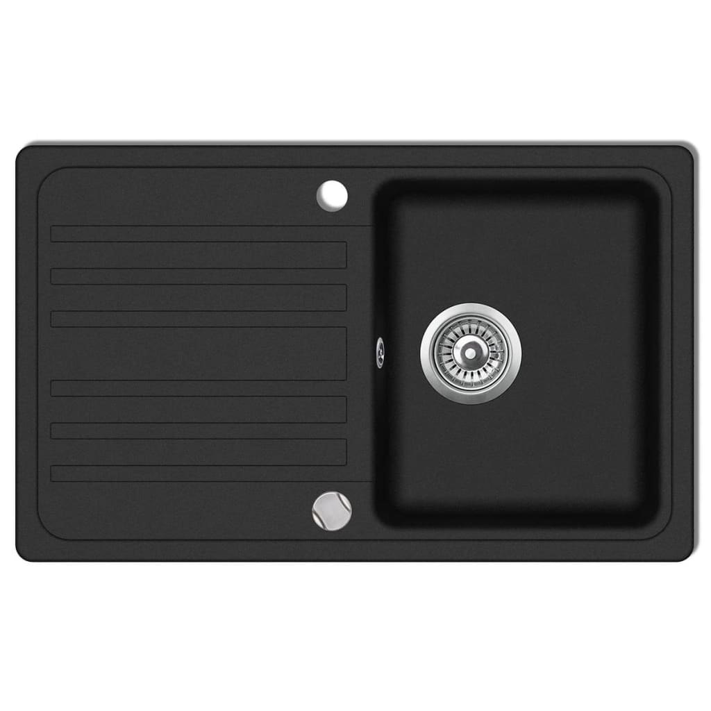 Lavello da cucina in granito Nero Scolapiatti reversibile Lavabo 02_0002304