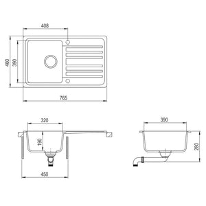 Lavello da cucina in granito Nero Scolapiatti reversibile Lavabo 02_0002304