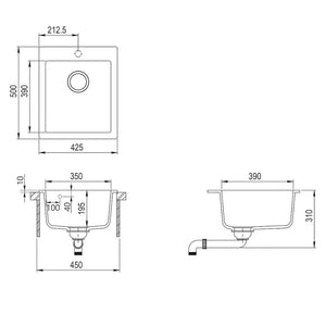 Lavandino Cucina-Lavabo-Lavello Granito Nero solo Lavello ad Incasso
