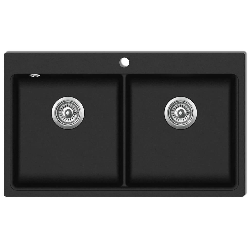 Lavello cucina incasso con 2 vasche 86 x 51 cm granito nero 02_0002310