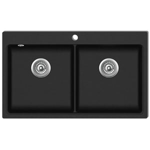 Lavello cucina incasso con 2 vasche 86 x 51 cm granito nero 02_0002310
