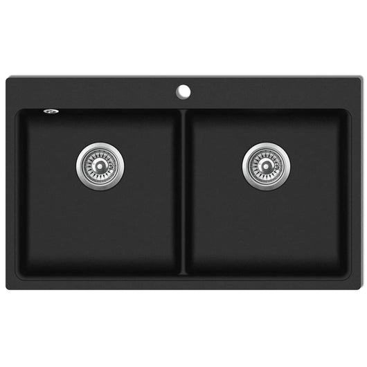 Lavello cucina incasso con 2 vasche 86 x 51 cm granito nero 02_0002310