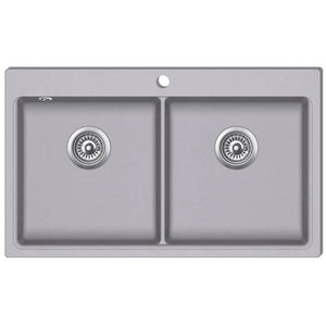 Lavello cucina ad incasso con 2 vasche 86 x 51 cm in granito bianco grigio 02_0002311