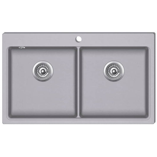 Lavello cucina ad incasso con 2 vasche 86 x 51 cm in granito bianco grigio 02_0002311