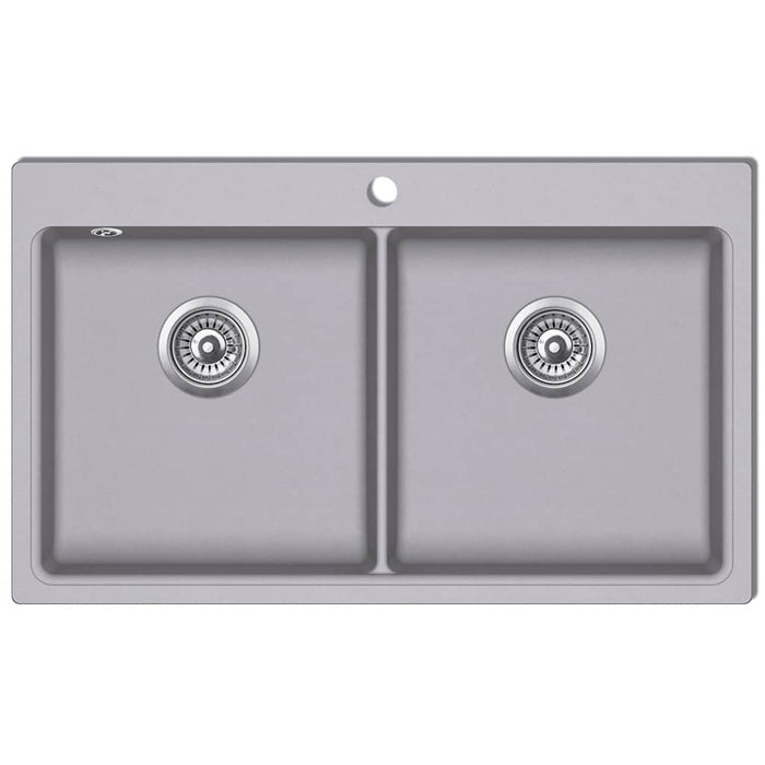 Lavello cucina ad incasso con 2 vasche 86 x 51 cm in granito bianco grigio 02_0002311