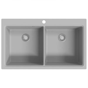 Lavandino Cucina-Lavabo-Lavello granito grigio lavello doppio con montaggio sopra