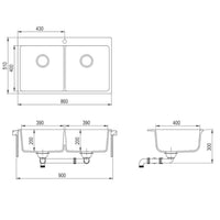 Lavandino Cucina-Lavabo-Lavello granito grigio lavello doppio con montaggio sopra
