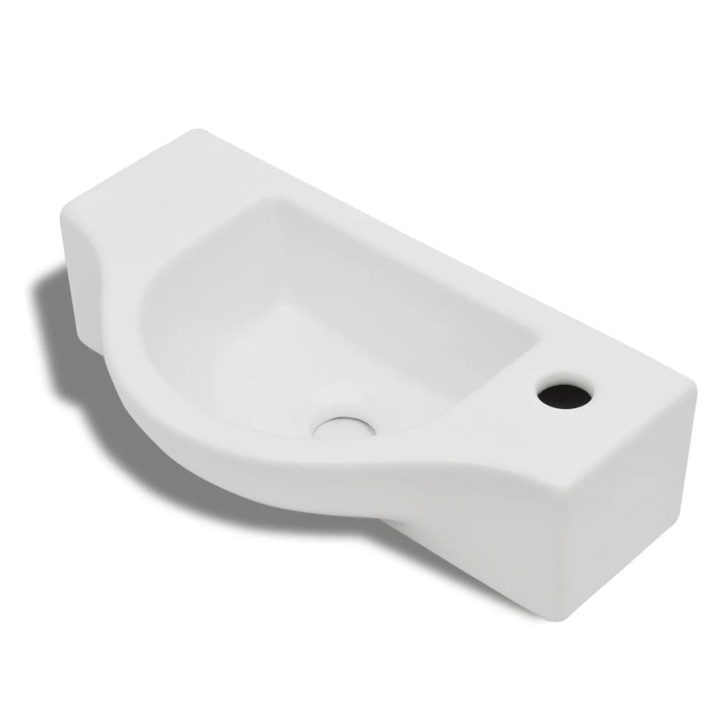 Lavandino-Lavabo-Lavello Bagno in Ceramica con Foro per Rubinetto Bianco