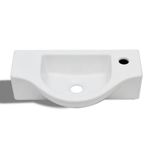 Lavandino-Lavabo-Lavello Bagno in Ceramica con Foro per Rubinetto Bianco