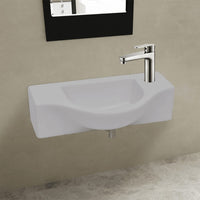 Lavandino-Lavabo-Lavello Bagno in Ceramica con Foro per Rubinetto Bianco