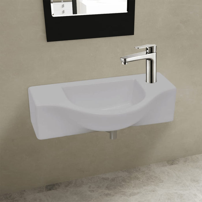 Lavandino-Lavabo-Lavello Bagno in Ceramica con Foro per Rubinetto Bianco