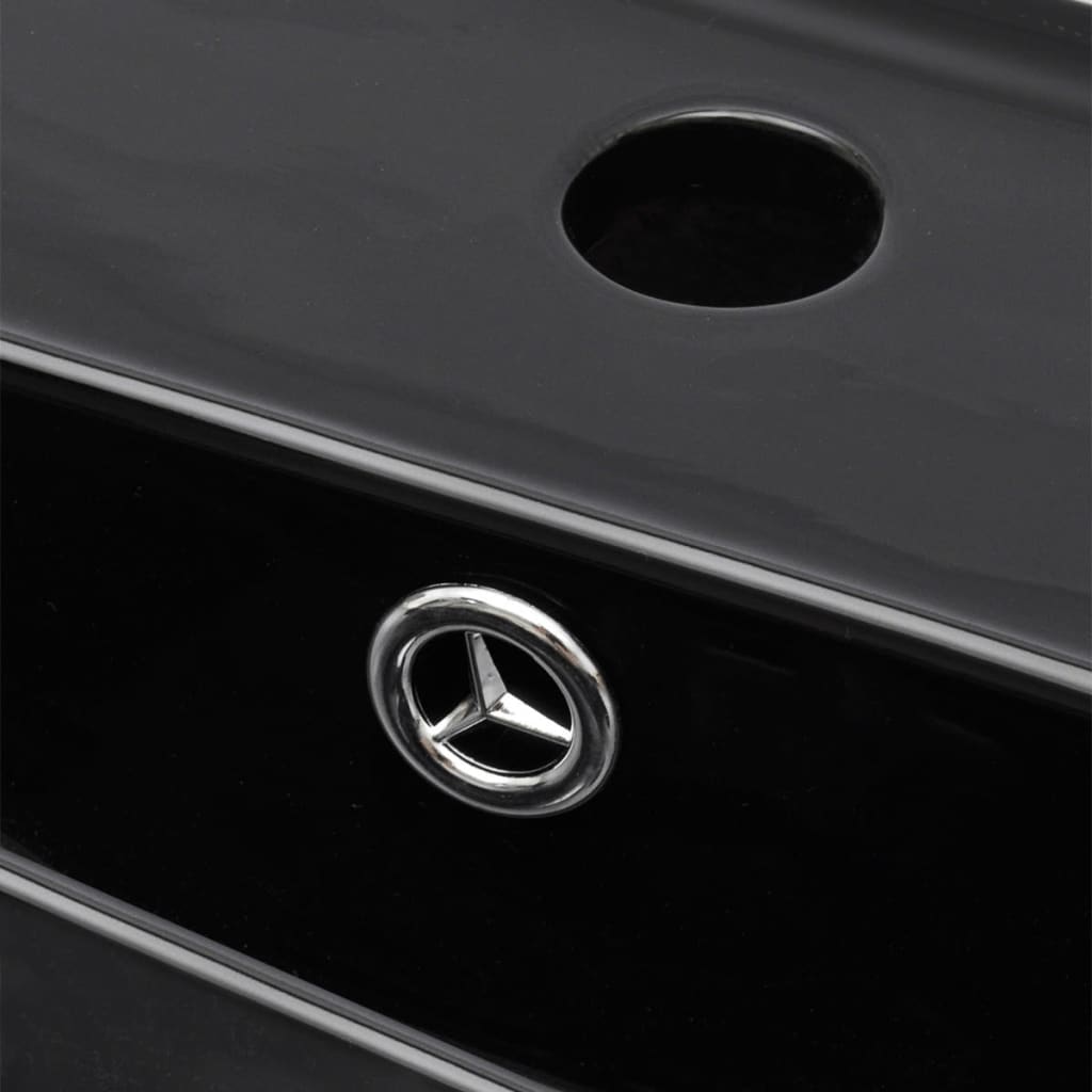 Lavandino-Lavabo-Lavello Bagno Ceramica Nera Rettangolare e Foro di Trabocco