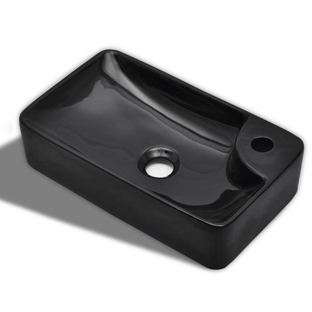 Lavabo con foro per rubinetto per lavabo bagno 44 x 25 cm ceramica nera 02_0002510