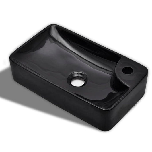 Lavandino-Lavabo-Lavello Bagno in Ceramica Nera con Foro per Rubinetto