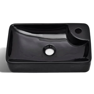 Lavandino-Lavabo-Lavello Bagno in Ceramica Nera con Foro per Rubinetto