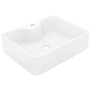 Lavabo quadrato con foro per rubinetto in ceramica 48 x 37 cm per bagno bianco 02_0002511