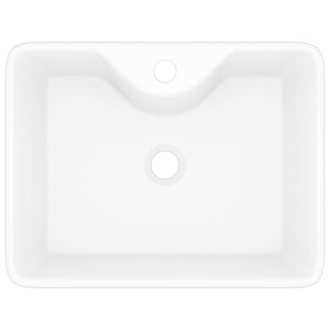 Lavabo quadrato con foro per rubinetto in ceramica 48 x 37 cm per bagno bianco 02_0002511